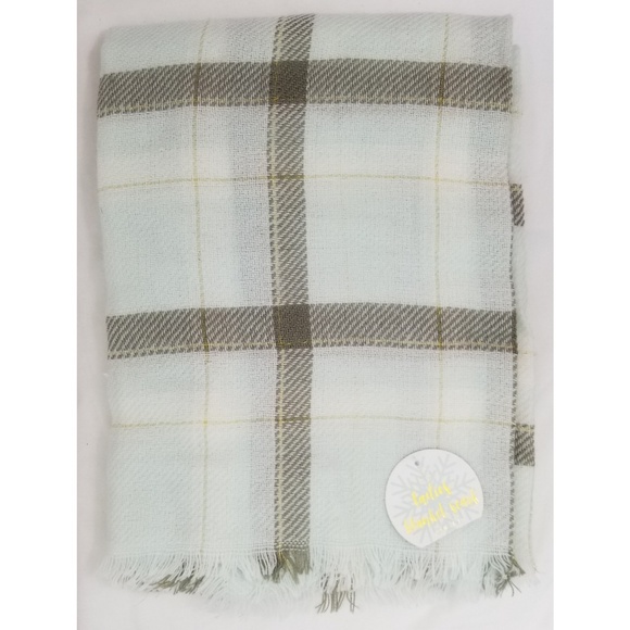Plaid Blanket Scarf Lightweight Aqua Gold Grey New - Picture 1 of 5